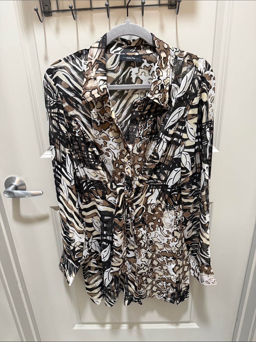 Riley Rae Brown & Black Print Tie-Front Blouse
